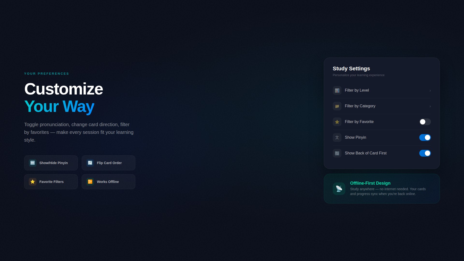 Settings and offline